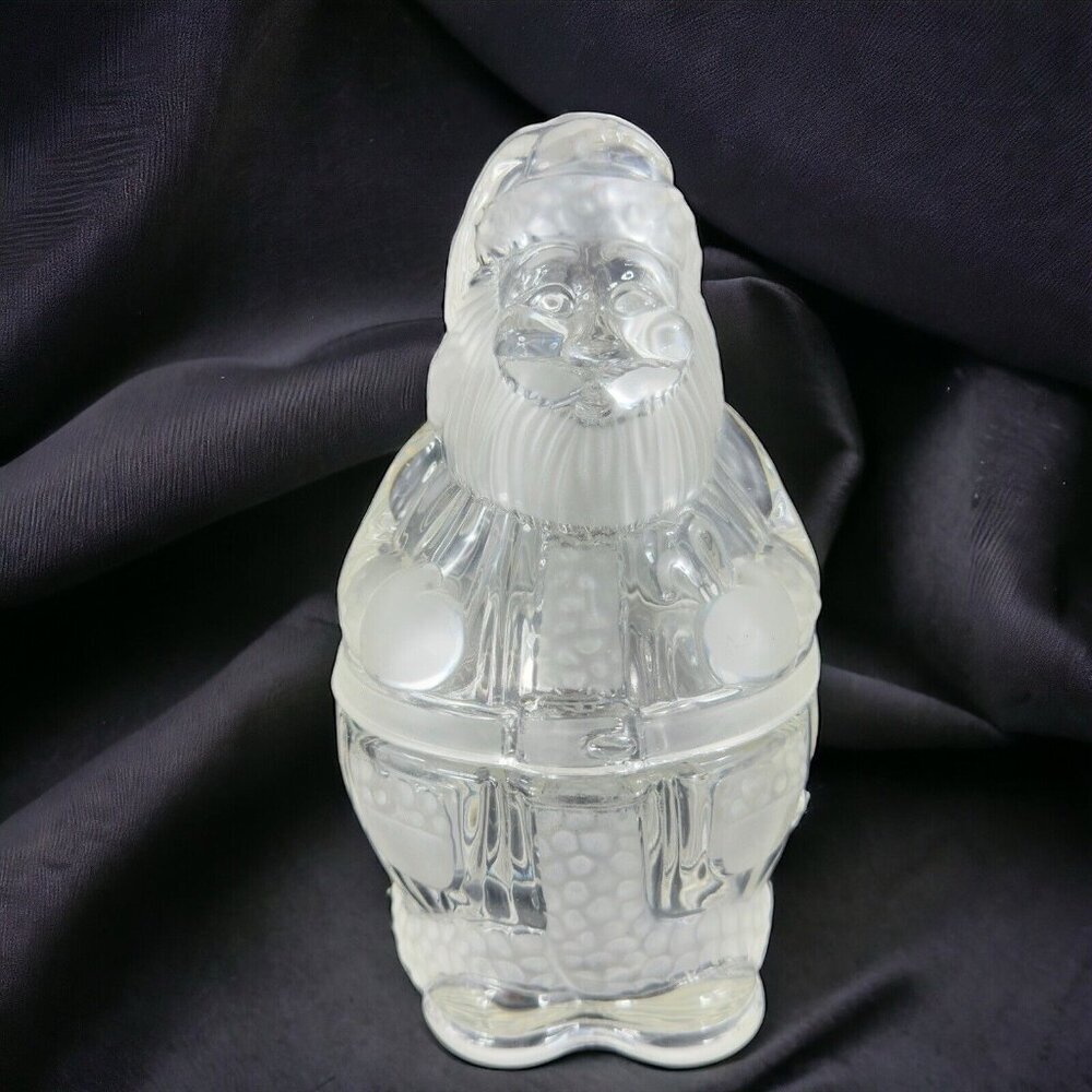 Gorham Holiday Traditions Crystal Glass Clear Santa‎ Treat Jar Frosted Germany
